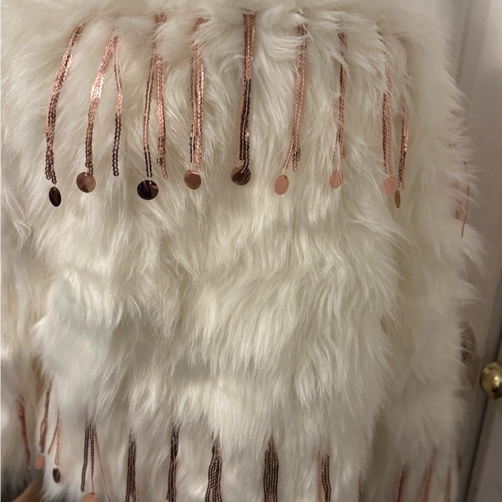 White Faux Fur Jacket with Rose Gold Accents